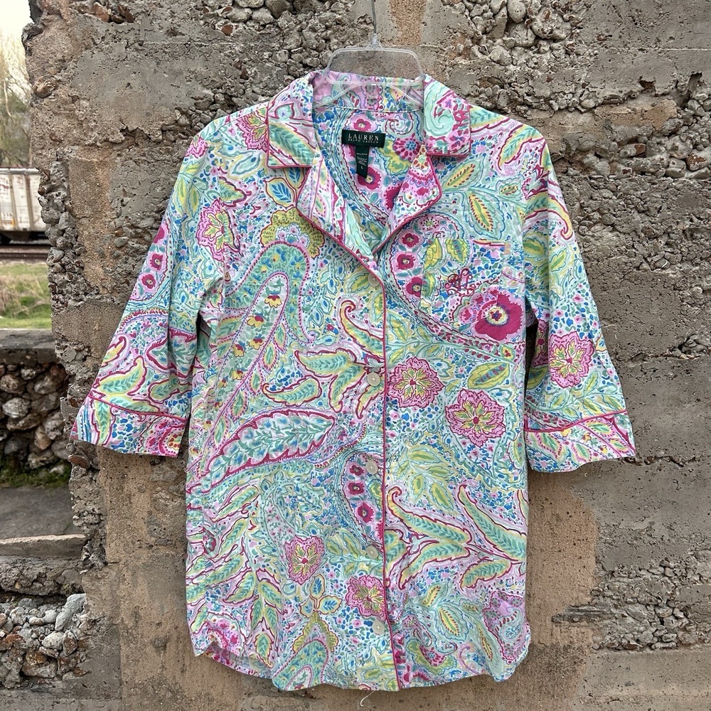 Lauren Ralph Lauren Women's Sleep Shirt Shirtdress Nightgown Pink Paisley L